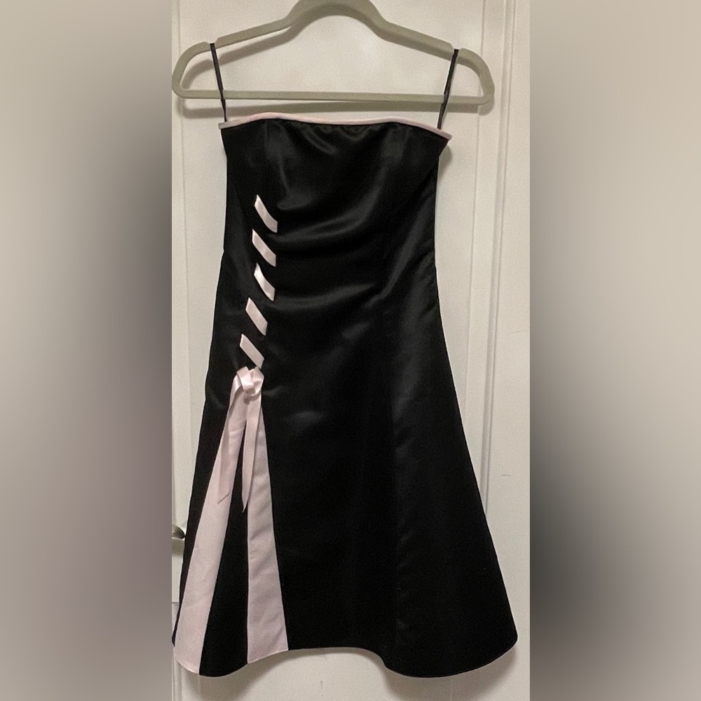 Vtg Gunne Sax Holiday Party Dress Black Pink Strapless Satin Dress Size‎ 4 - Picture 2 of 10
